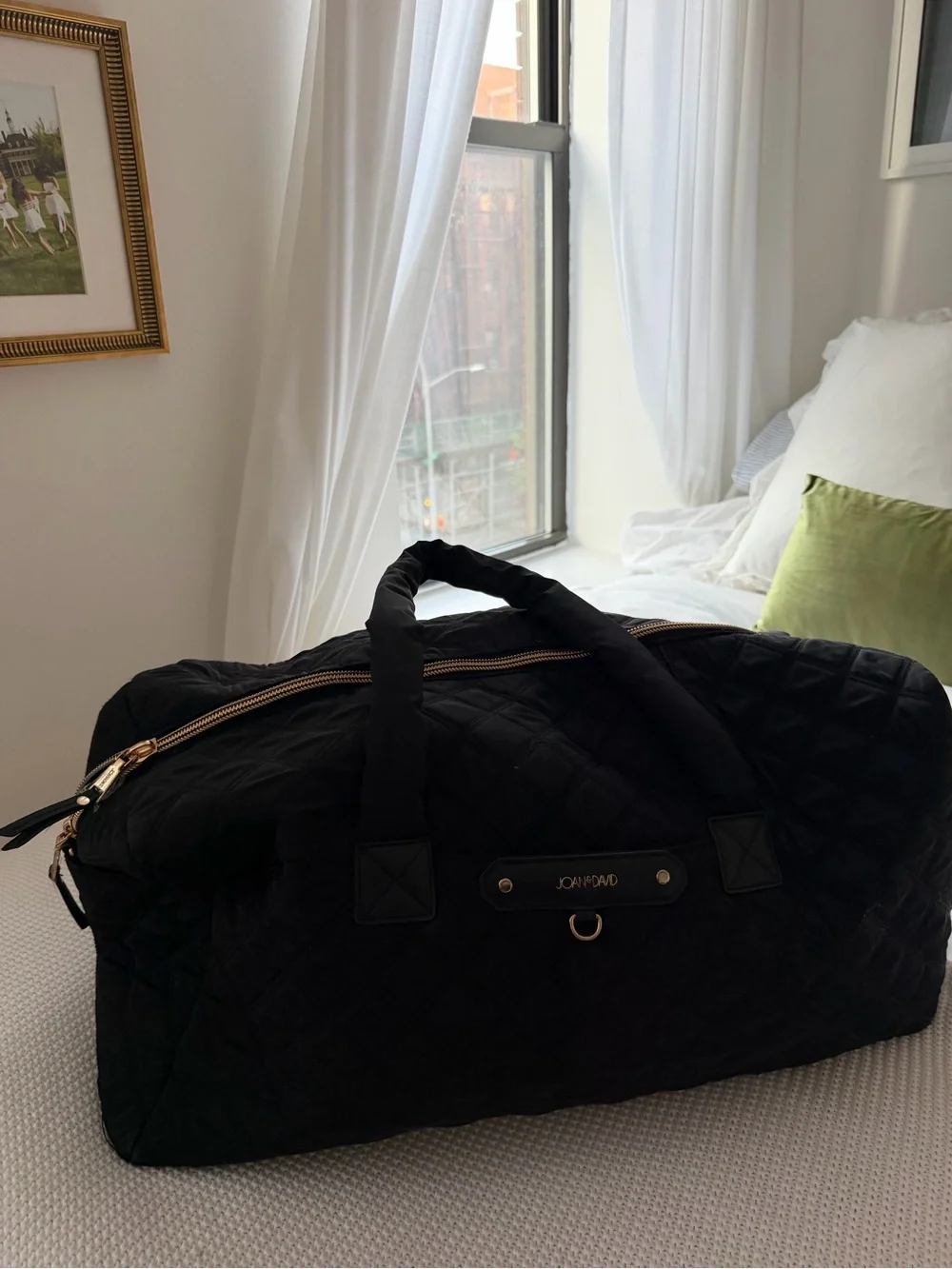 Beis Bird Black Quilted Travel Weekender Bag